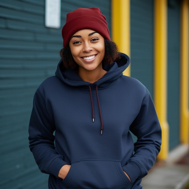 wearing a vibrant orange hoodie mockup AI generated