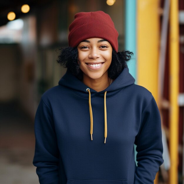 wearing a vibrant orange hoodie mockup AI generated