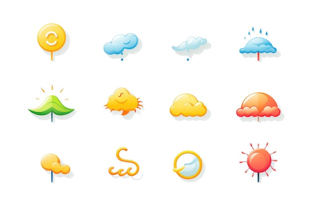 Иконы прогноза погоды, выделенные на белом фоне