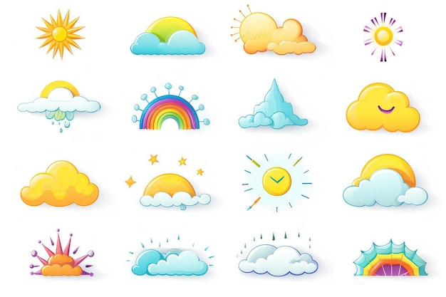 Photo weather forecast icons isolated on a white background