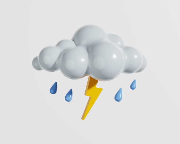 Weather icon cloud lightning and rain isolated on white background 3d rendering