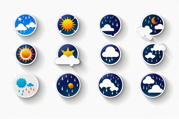 Weather icons set with clouds rain sun and moon