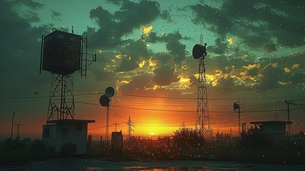 Weather Radar Station With Antennas Scanning Background