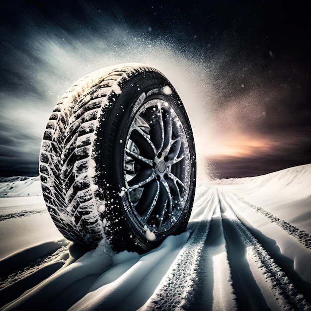 Weather tire running in the snow Road safety in winter Generative AI