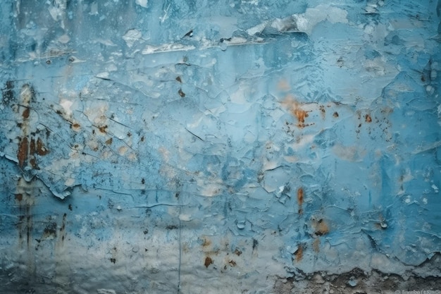 Обветренная синяя стена с облупившейся краской, созданная с помощью технологии генеративного искусственного интеллекта