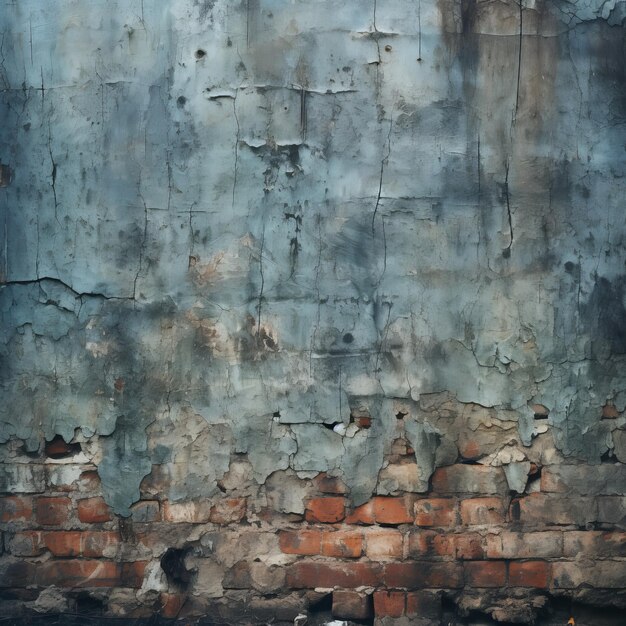 Weathered brick wall texture with blue paint