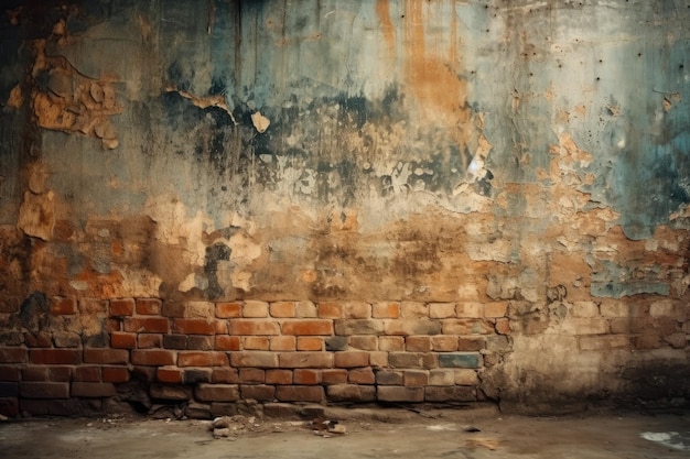 Weathered brick wall with peeling paint Generative AI