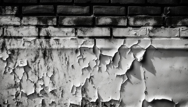 Weathered brick wall with rusty metal feature and abstract pattern generated by artificial intelligence