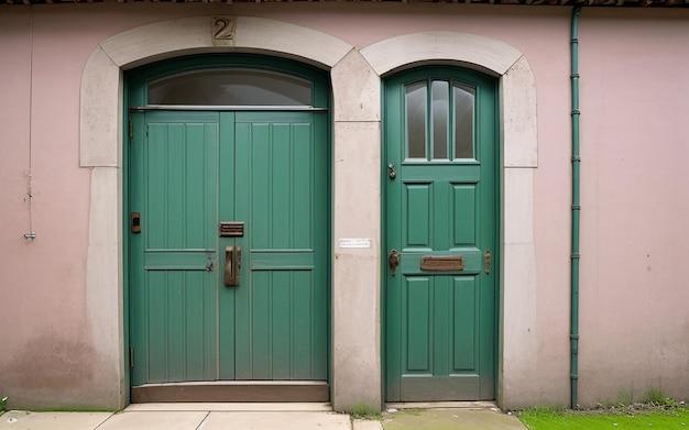 Выветренная элегантность Старая зеленая дверь Винтажное очарование