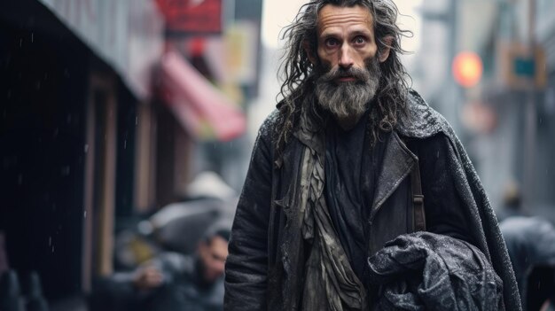 Weathered face tells tales of resilience in this poignant portrait of a homeless