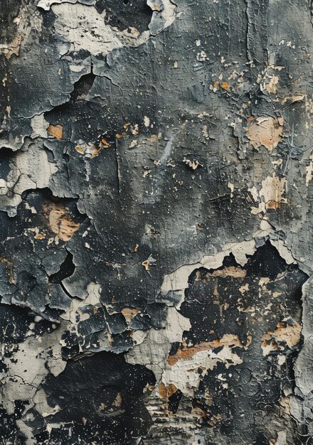 Photo weathered grunge texture of peeling dark gray paint