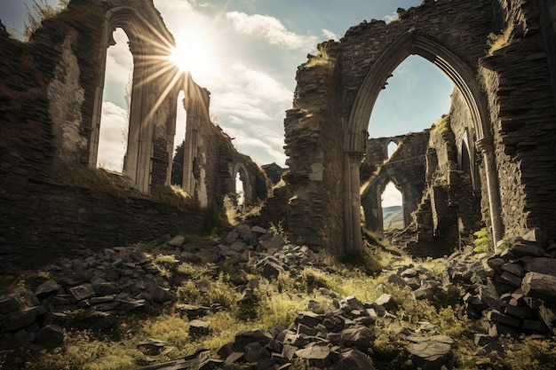 Foto vecchie ruine di chiesa in pietra generate ai