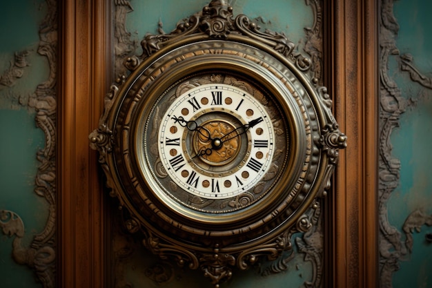 写真 レンガの壁の古い時計 レトロタイムコンセプト アイを生成する
