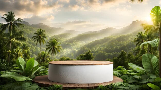 Weathered Podium Set Against a Backdrop of Greenery