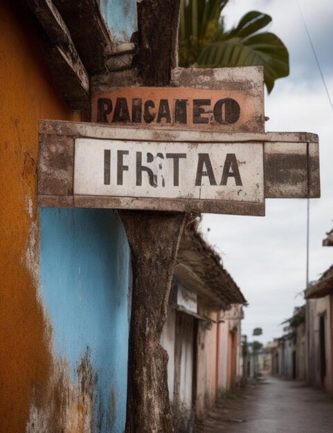 A weathered street sign in a Latin city with a faded font and a hint of rust