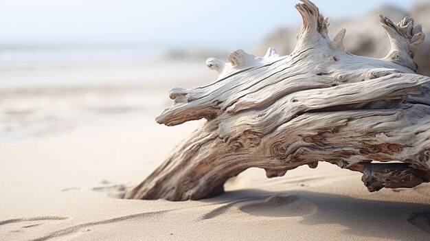 Weathered Trunk on Windy Beach Sand