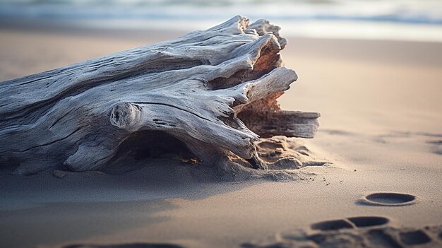 Weathered Trunk on Windy Beach