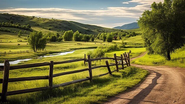 Photo weathered wood fencing open field