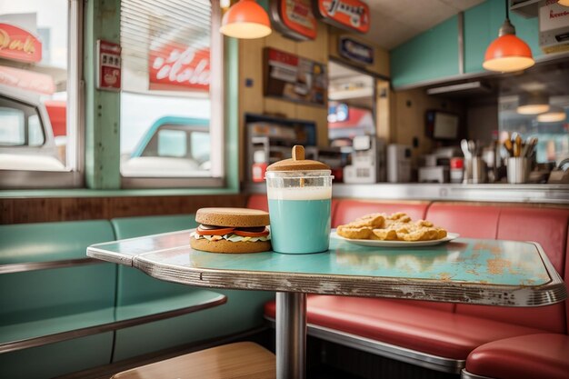 Weathered wooden board in a retro diner setting