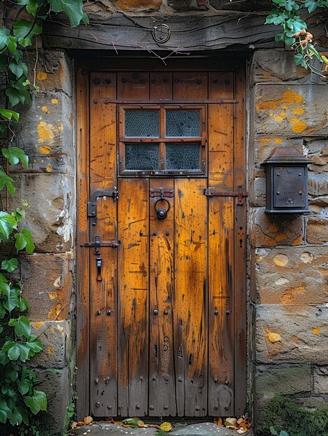 Photo a weathered wooden door in a historic building