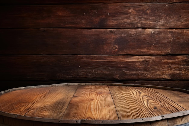 weathered wooden table and barrel backdrop