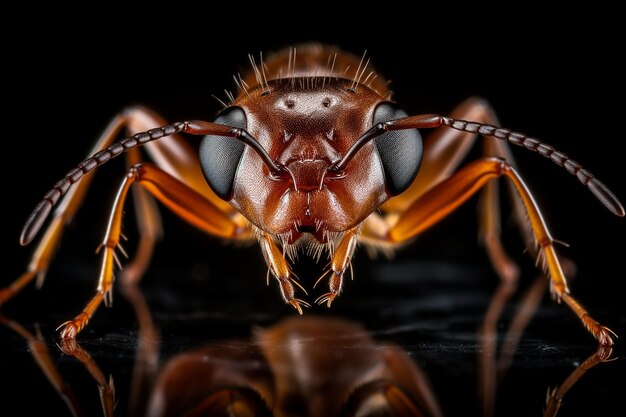 Weavermieren zijn alleen op een zwarte achtergrond close-up mieren zijkant