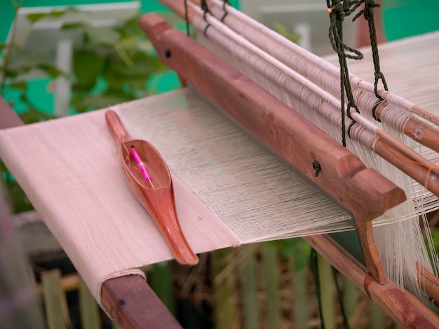 Weaving machine loom weaving silk in thailand