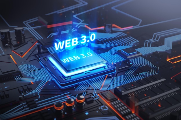 Segno astratto web 3.0 con illustrazione 3d blockchain