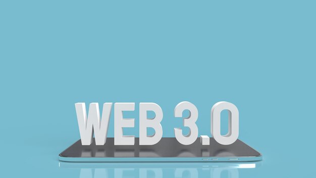 Белый текст Web 3.0 на планшете на синем фоне для технологической концепции 3d-рендеринга