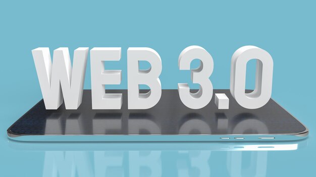 Белый текст Web 3.0 на планшете на синем фоне для технологической концепции 3d-рендеринга