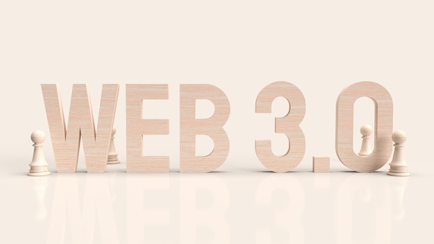 Деревянный текст Web 3.0 и шахматы для технологической концепции 3d-рендеринга