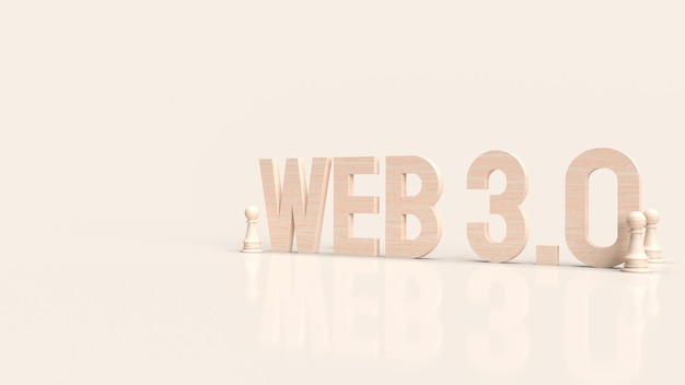 The Web 3.0  wood text and chess for technology concept 3d rendering