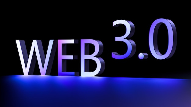 Foto web 30 neon letters woord op zwarte achtergrond concept web 30 internet toekomstige technologie banner 3d render