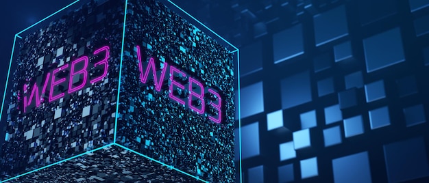 WEB 30 sign on abstract and futuristic electronic cube The concept of decentralized technology and upgrade 3d render