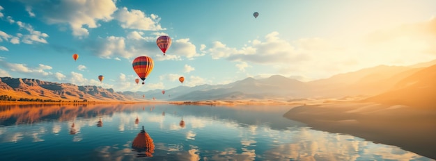 Web banner advertising Hot Air Balloon Festival idea for travel flyer to popular places