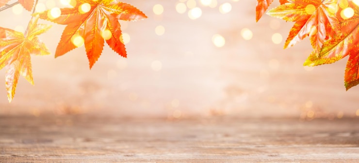 Photo web banner autumn maple leaves on a golden background autumn background with golden bokeh copy space for text
