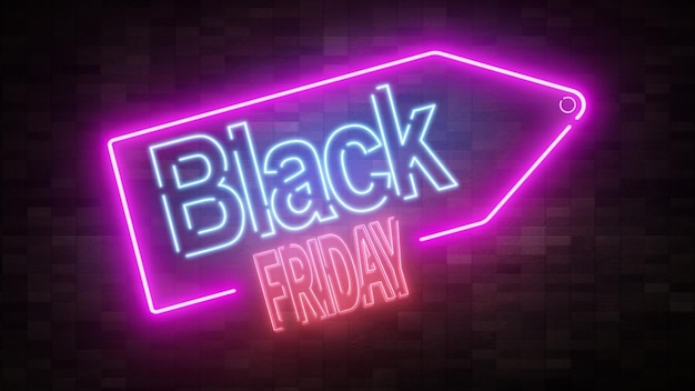 Web banner black friday neon light for sale and clearance concept discount and sale