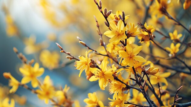 Foto un banner web che mostra rami di forsythia gialli vibranti in primavera