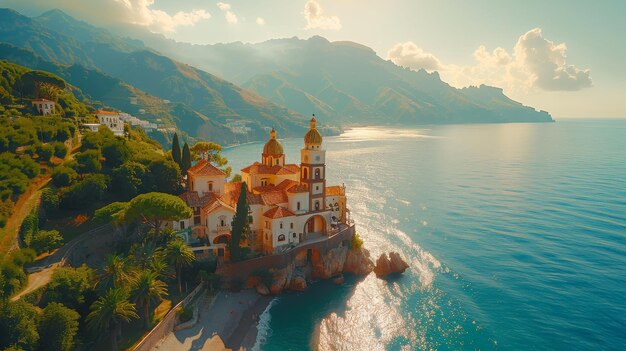 Photo a web banner showing ravello village and the sea amalfi coast of italy