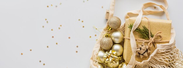 Web banner with christmas baubles on white