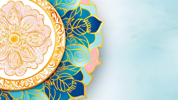 Foto banner web con motivo di mandala di fiori e spazio libero per i saluti di nowruz