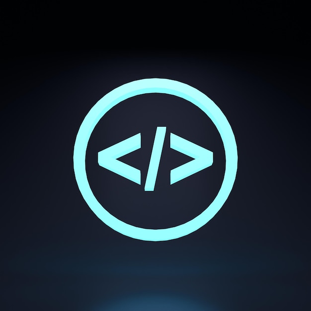 Photo web code icon neon element on a black background 3d rendering illustration