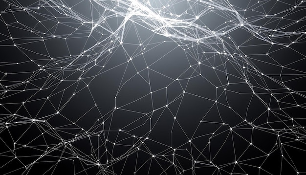 a web of connected lines with a black background