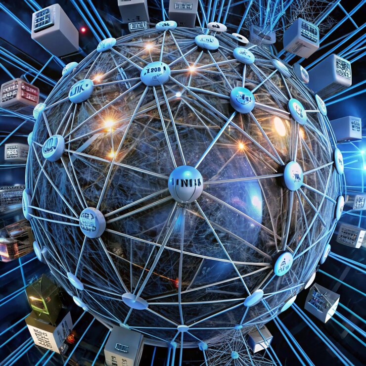 Photo web of connections in an abstract network background