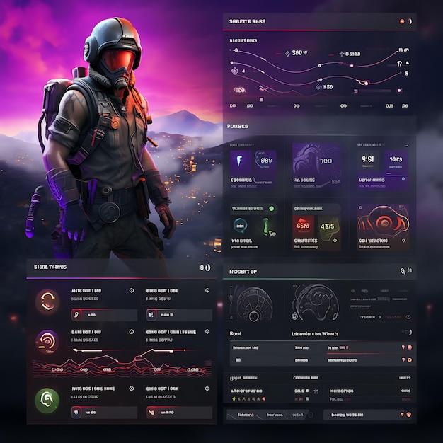 Web dashboard gaming player statistics leaderboard rankings and in game an concept idea design art