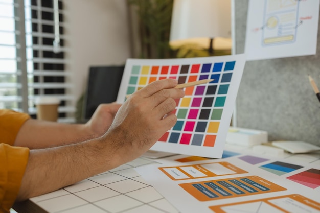 Веб-дизайнер использует свою идею для создания проекта дизайна цифрового продукта, который будет отвечать потребностям пользователей с точки зрения как внешнего вида, так и ощущения при использовании интерфейса ux ui