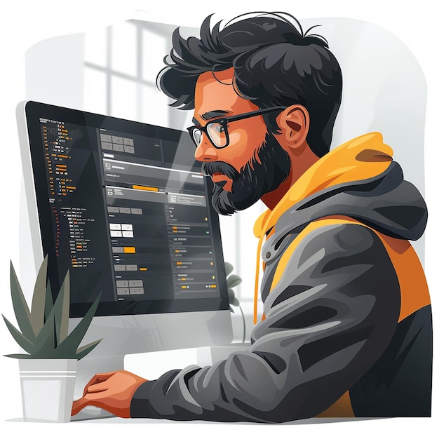 Web Developer Game In A Tech Meeting vector drawing