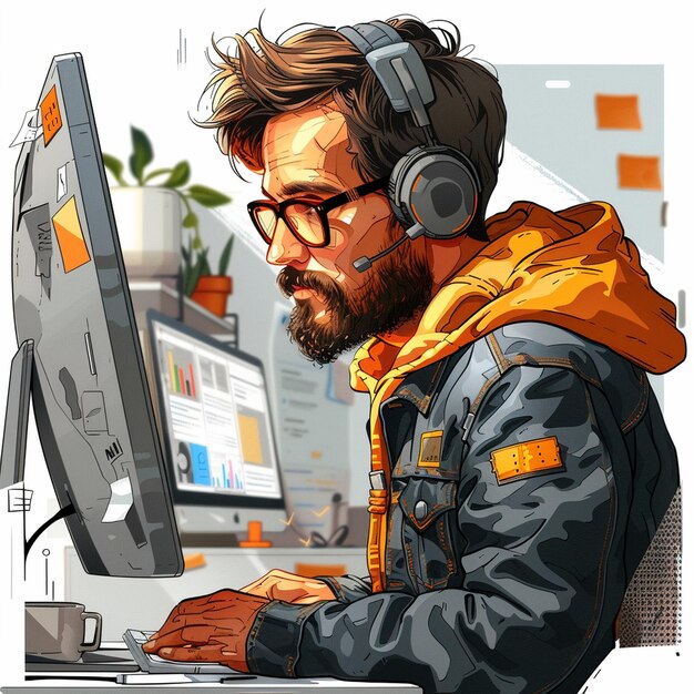 web developer tech consultant in a coworking space flat minimal image