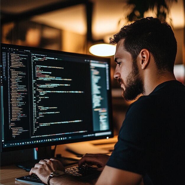 a web developer writing html css and javascript for a sleek modern website