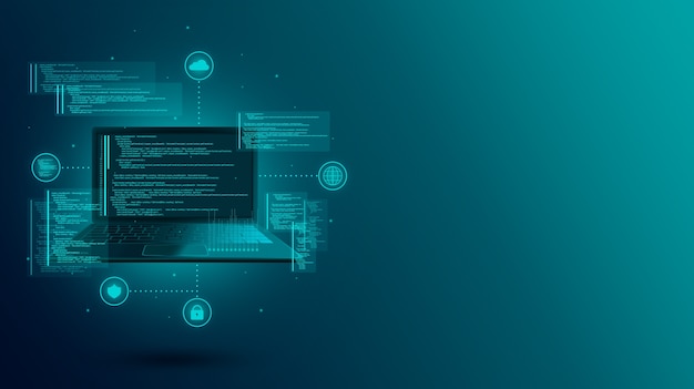 Sviluppo web, codifica e programmazione di un sito o di un'applicazione su laptop